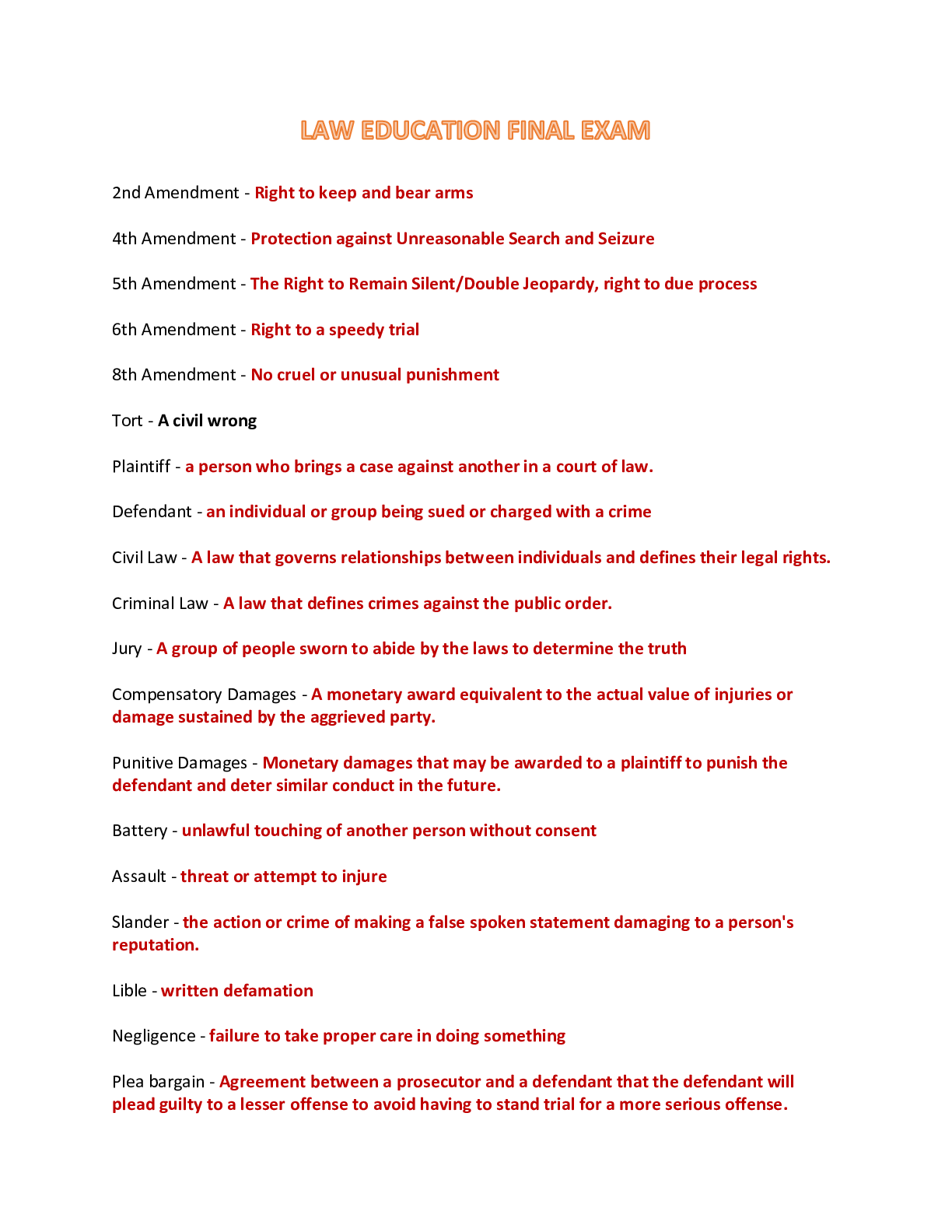 Preview image of LAW EDUCATION FINAL EXAM document